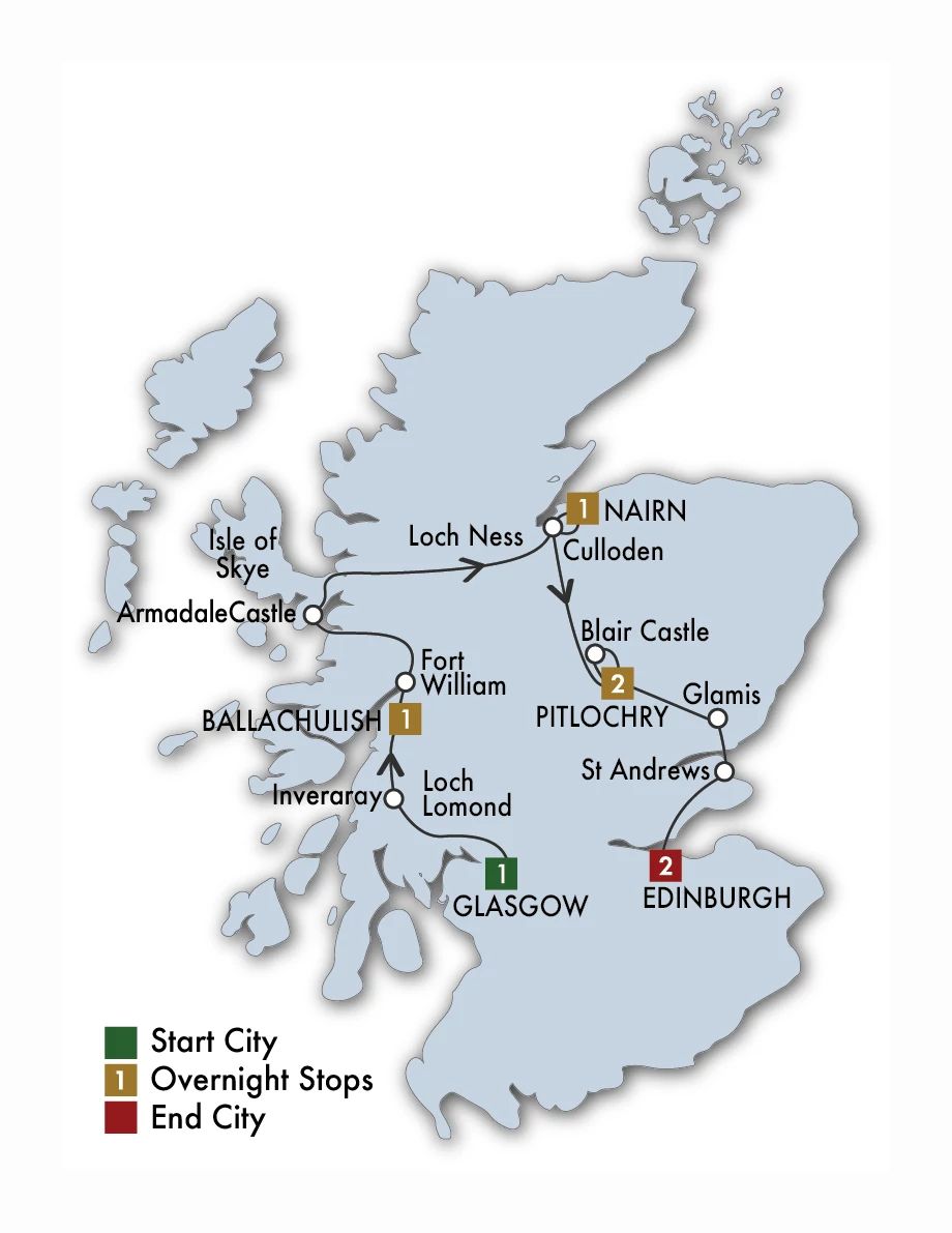 8 Day Scottish Dream Itinerary Map