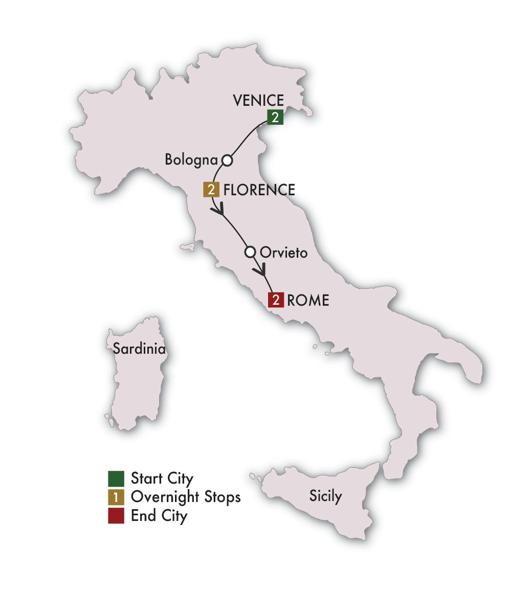 7 Day Taste Of Italy Tour Itinerary Map