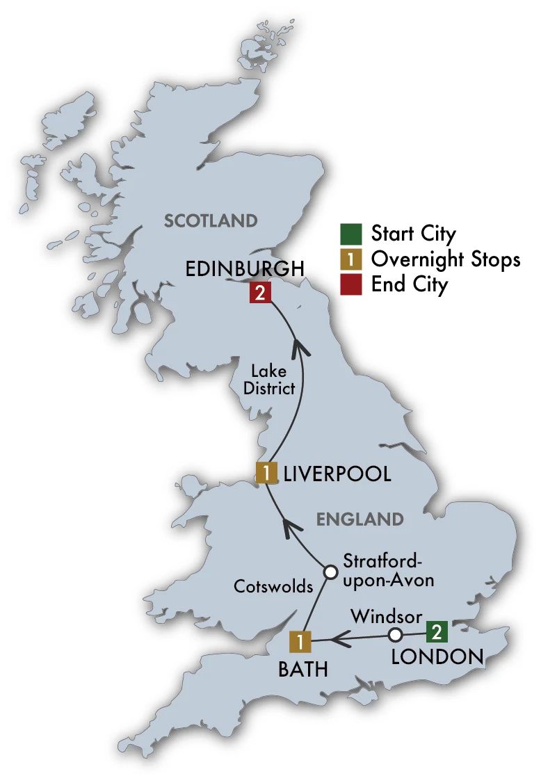 7 Day Taste Of Britain Itinerary Map