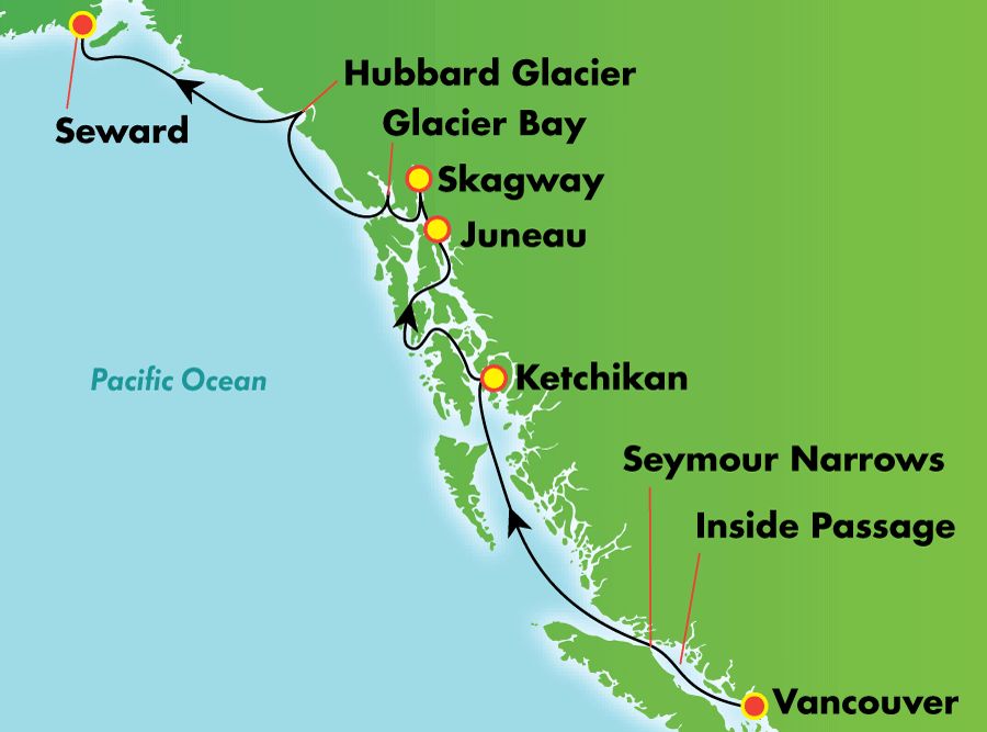 Alaska with Glacier Bay Itinerary Map